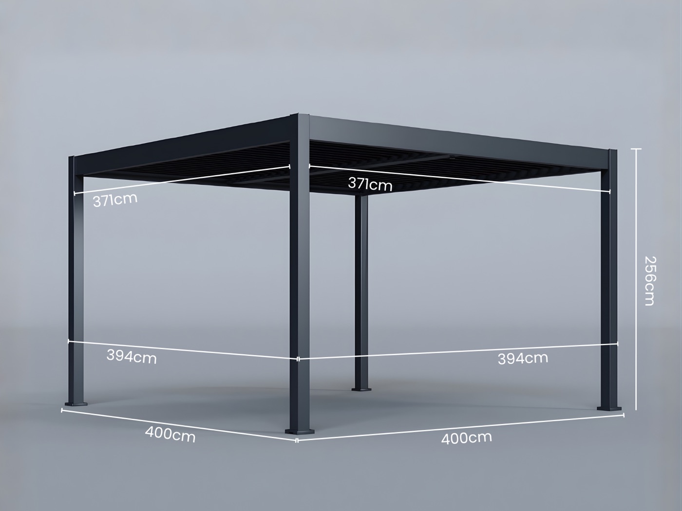 Dimension drawing of the 4m × 4m pergola