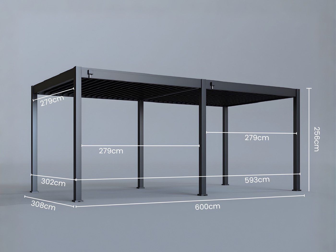 Dimension drawing of the 6m × 3m pergola
