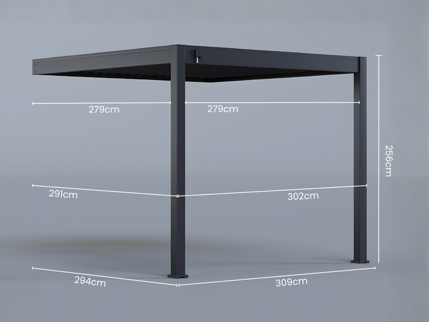 Dimension drawing of the 3m × 3m pergola