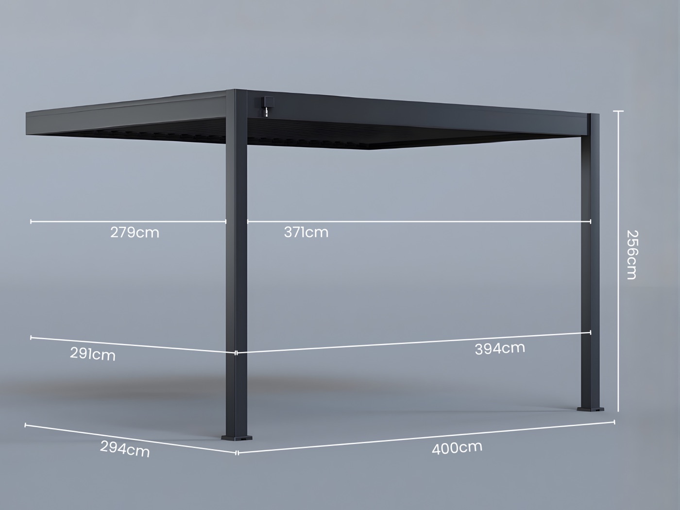 Dimension drawing of the 4m × 3m pergola