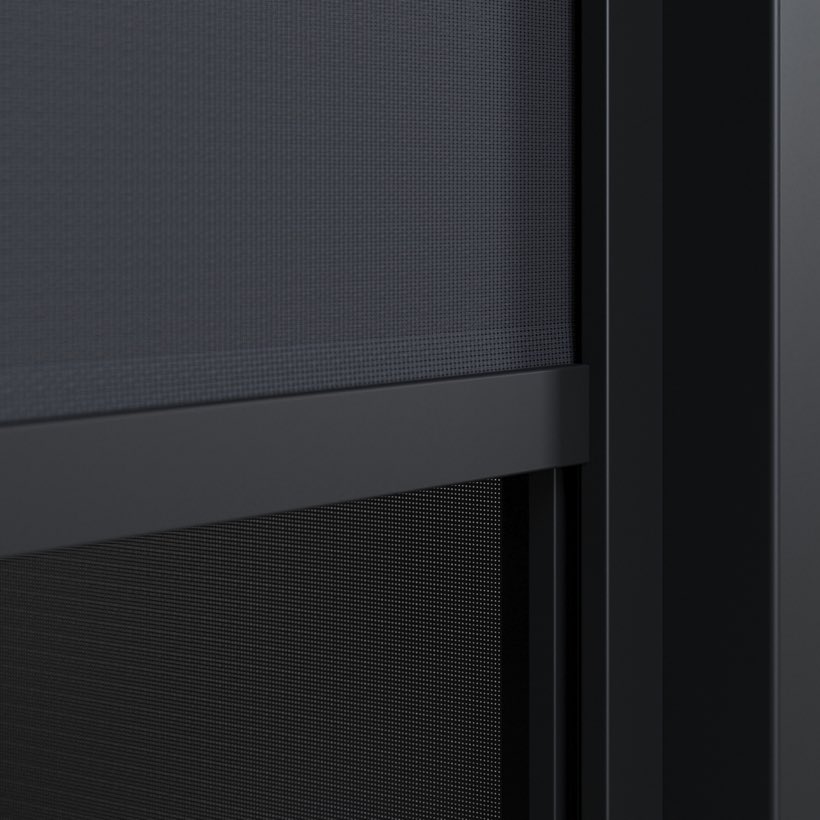 Windproof blind fabric, recessed into the frame