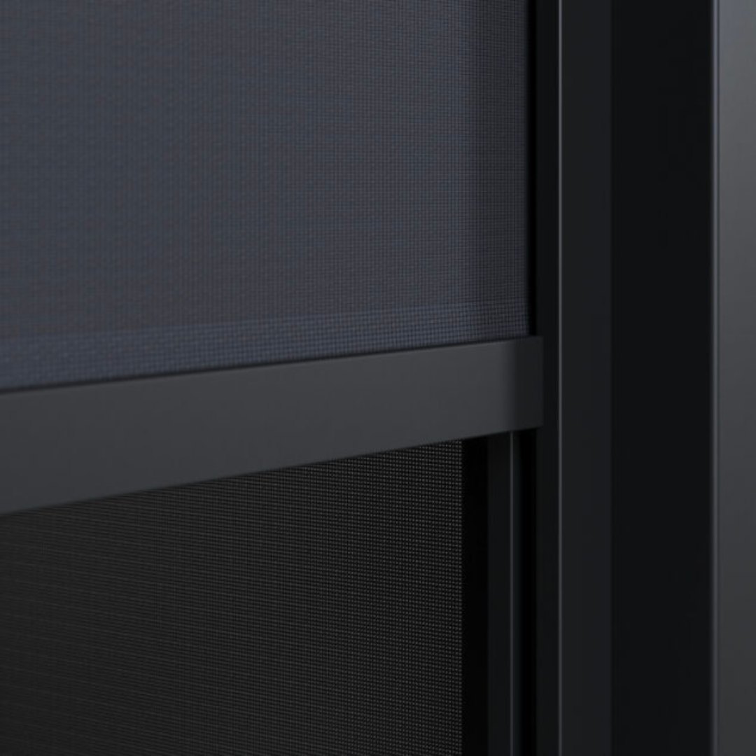 Windproof blind recessed into the frame, close up