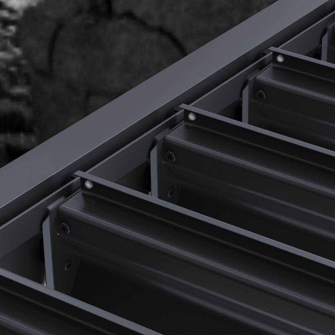 The louvres from above, showing the channel formed into each blade