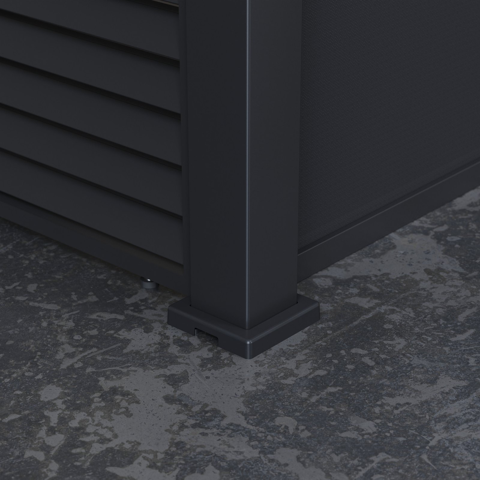 Base plate at the foot of a post, covering the floor fixings