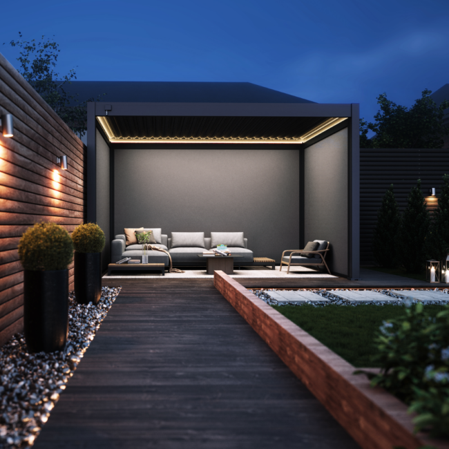 Hygge™ Aluminium Pergola With Lighting System & 3 Wind Proof Blinds