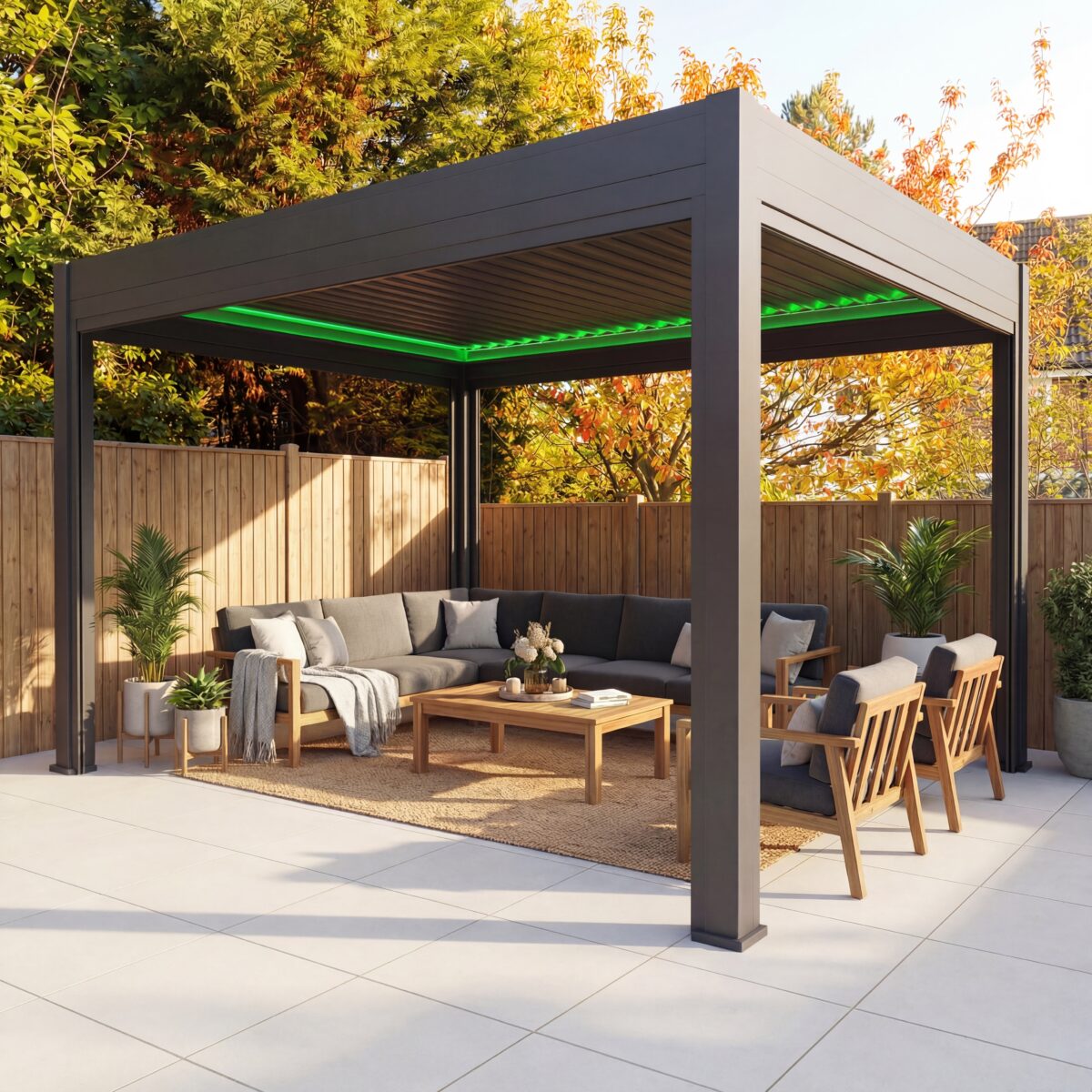 Pergola Pro with the lighting set to green